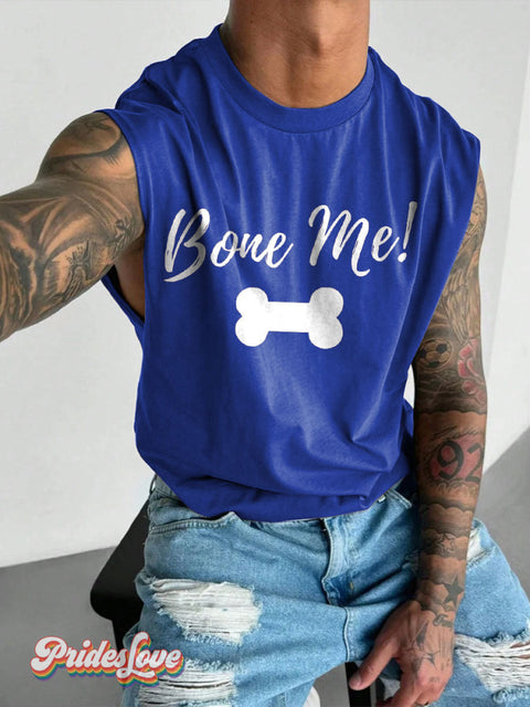 Men’s Bone Me LGBT Pup Pride LGBT Gay Print Wide Shoulder Vest Blue / S