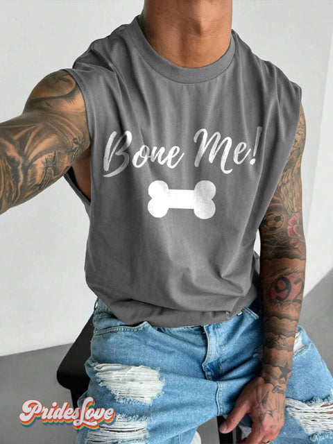 Men’s Bone Me LGBT Pup Pride LGBT Gay Print Wide Shoulder Vest Grey / S