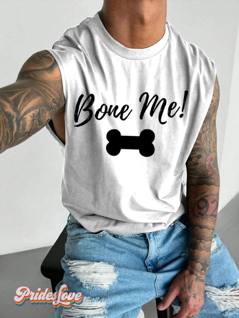 Men’s Bone Me LGBT Pup Pride LGBT Gay Print Wide Shoulder Vest White / S