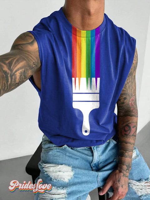Men’s Brush Lgbt Gay Rainbow Pride Wide Shoulder Vest Blue / S