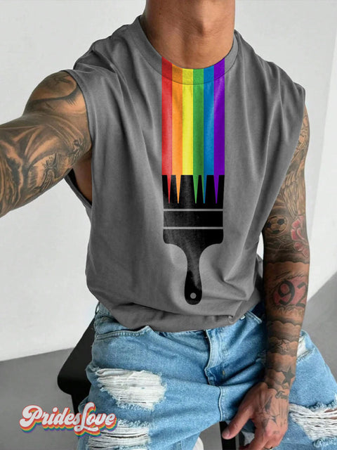 Men’s Brush Lgbt Gay Rainbow Pride Wide Shoulder Vest Grey / S
