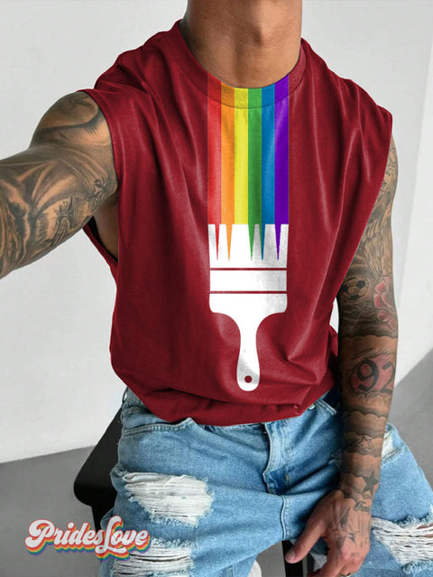 Men’s Brush Lgbt Gay Rainbow Pride Wide Shoulder Vest Red / S
