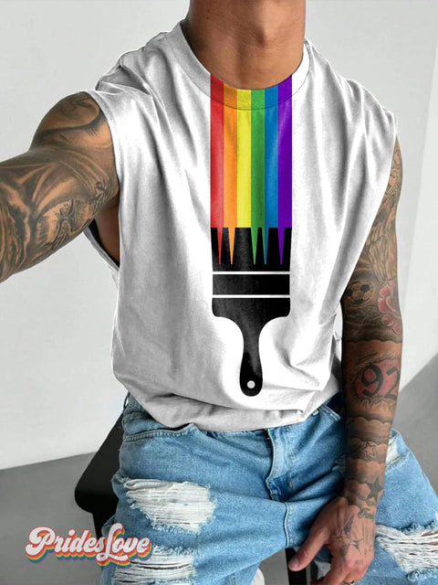 Men’s Brush Lgbt Gay Rainbow Pride Wide Shoulder Vest White / S
