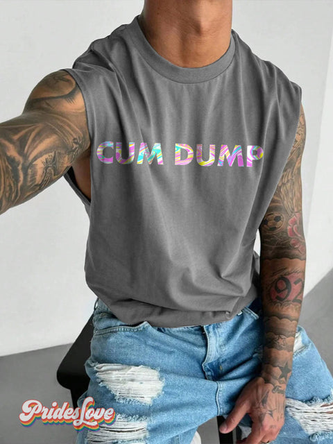 Men’s Cum Dump In Psychedelic Colours Pride LGBT Gay Print Wide Shoulder Vest Grey / S