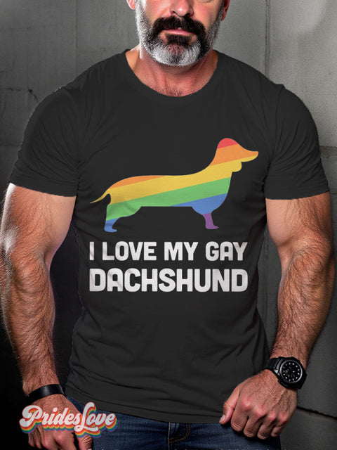 Men’s Dachshund Funny Gay Dog Lgbt Pride Casual Print T-Shirt Black / S