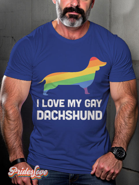 Men’s Dachshund Funny Gay Dog Lgbt Pride Casual Print T-Shirt Blue / S