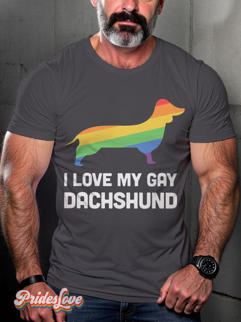 Men’s Dachshund Funny Gay Dog Lgbt Pride Casual Print T-Shirt Grey / S