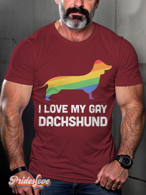 Men’s Dachshund Funny Gay Dog Lgbt Pride Casual Print T-Shirt Maroon / S