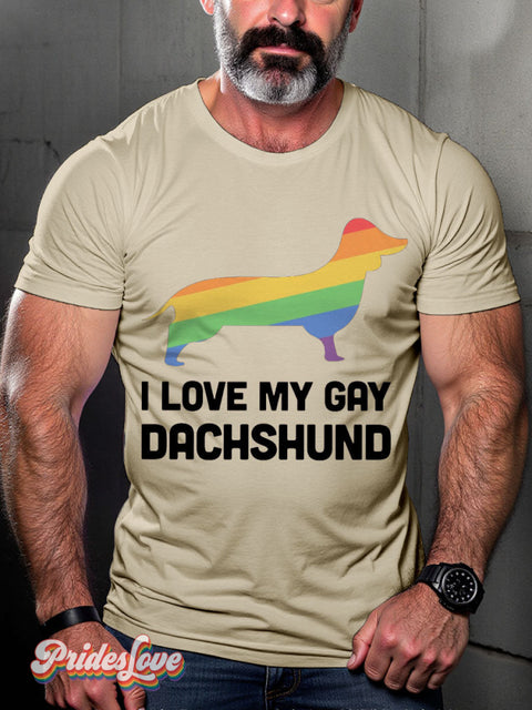 Men’s Dachshund Funny Gay Dog Lgbt Pride Casual Print T-Shirt Sand / S