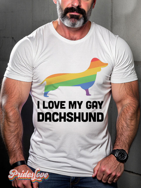 Men’s Dachshund Funny Gay Dog Lgbt Pride Casual Print T-Shirt White / S