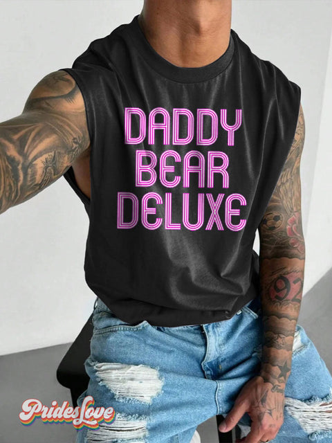 Men’s DADDY BEAR Pride LGBT Gay Print Wide Shoulder Vest Black / S