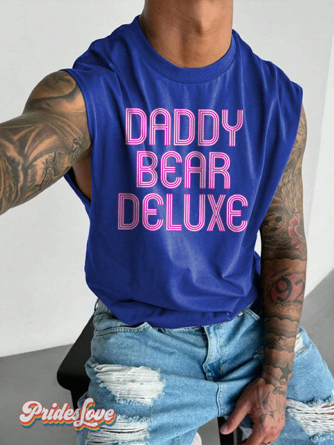 Men’s DADDY BEAR Pride LGBT Gay Print Wide Shoulder Vest Blue / S