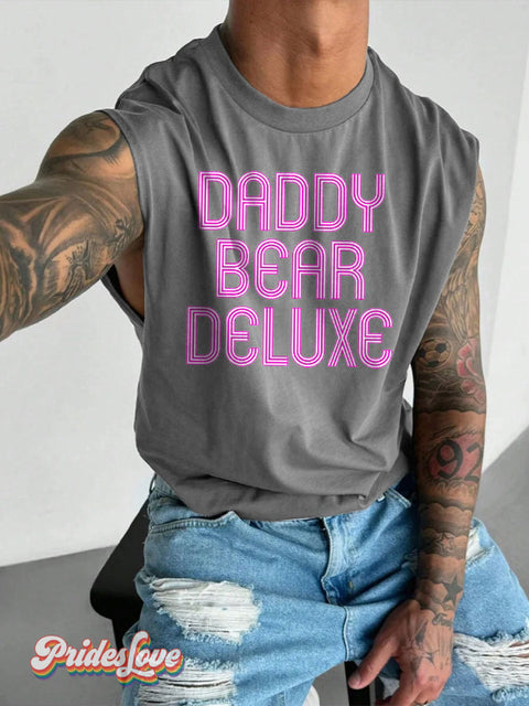 Men’s DADDY BEAR Pride LGBT Gay Print Wide Shoulder Vest Grey / S