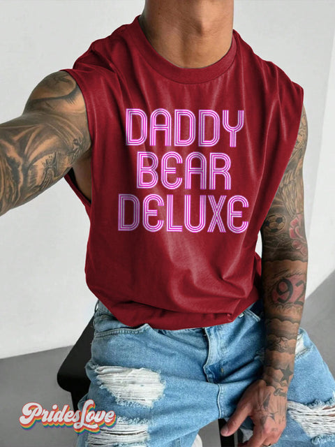 Men’s DADDY BEAR Pride LGBT Gay Print Wide Shoulder Vest Maroon / S