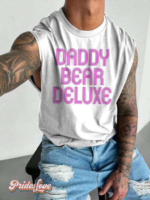 Men’s DADDY BEAR Pride LGBT Gay Print Wide Shoulder Vest White / S