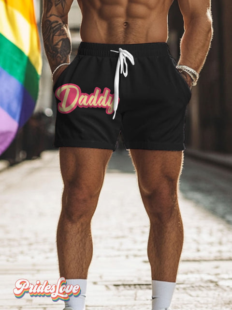 Men’s Daddy Pride LGBT Gay Pride Art Casual Print Beach Shorts Black / S