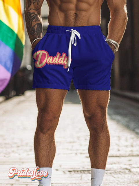 Men’s Daddy Pride LGBT Gay Pride Art Casual Print Beach Shorts Blue / S