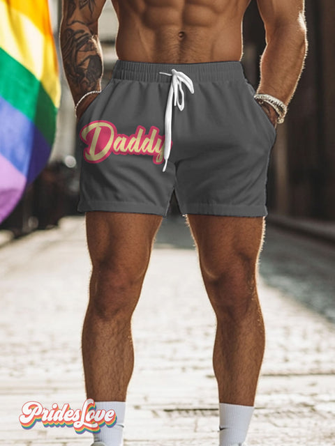 Men’s Daddy Pride LGBT Gay Pride Art Casual Print Beach Shorts Grey / S