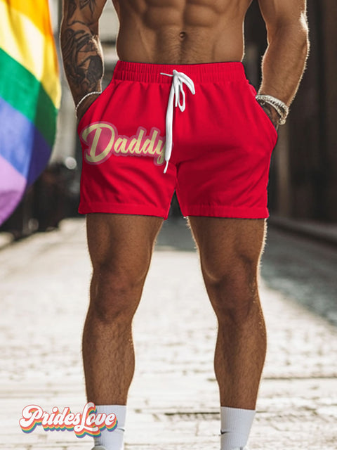 Men’s Daddy Pride LGBT Gay Pride Art Casual Print Beach Shorts Red / S