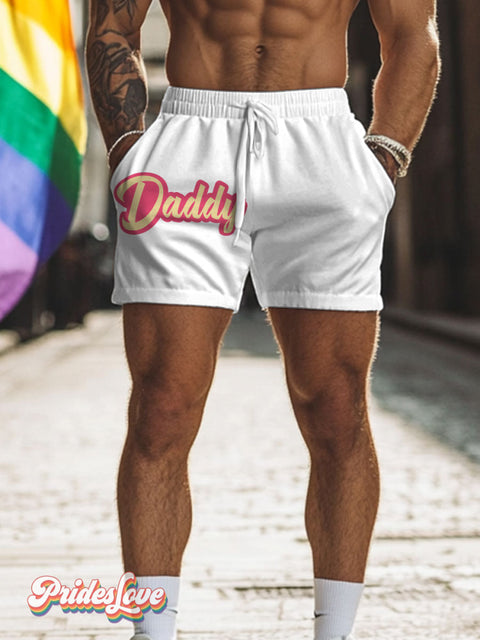 Men’s Daddy Pride LGBT Gay Pride Art Casual Print Beach Shorts White / S