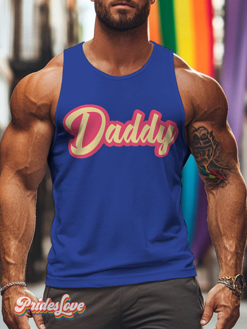 Men’s Daddy Pride LGBT Gay Pride Art Casual Print Tank Top Blue / S