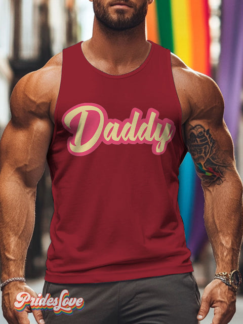 Men’s Daddy Pride LGBT Gay Pride Art Casual Print Tank Top Maroon / S