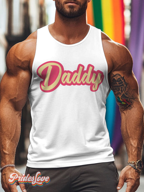 Men’s Daddy Pride LGBT Gay Pride Art Casual Print Tank Top White / S