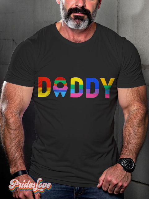 Men’s Daddy Rainbow Pride LGBT Gay Pride Art Casual Print T-shirt Black / S