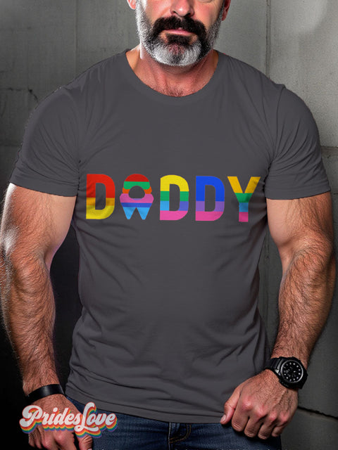 Men’s Daddy Rainbow Pride LGBT Gay Pride Art Casual Print T-shirt Grey / S