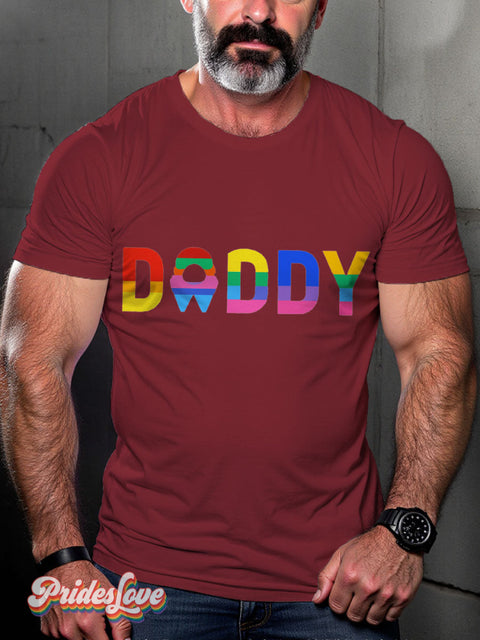 Men’s Daddy Rainbow Pride LGBT Gay Pride Art Casual Print T-shirt Maroon / S