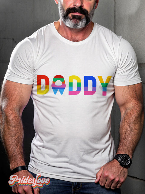 Men’s Daddy Rainbow Pride LGBT Gay Pride Art Casual Print T-shirt White / S