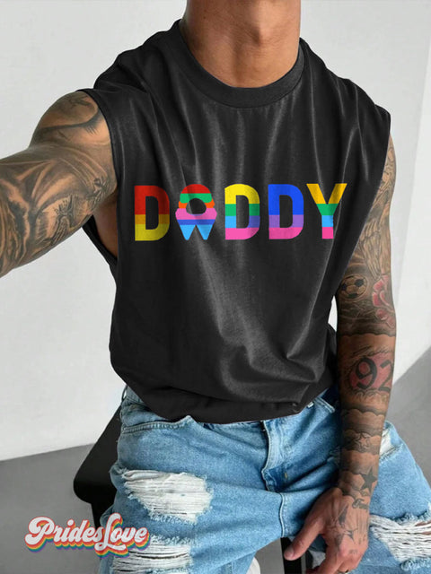Men’s Daddy Rainbow Pride LGBT Gay Print Wide Shoulder Vest Black / S
