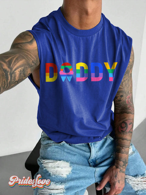 Men’s Daddy Rainbow Pride LGBT Gay Print Wide Shoulder Vest Blue / S