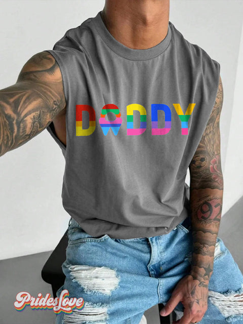 Men’s Daddy Rainbow Pride LGBT Gay Print Wide Shoulder Vest Grey / S