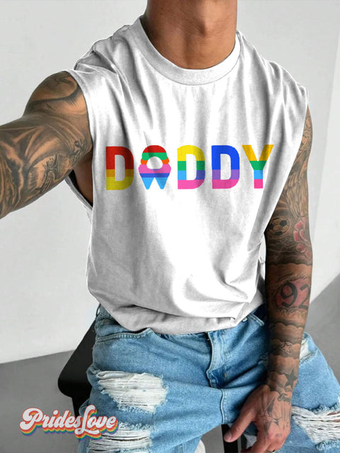 Men’s Daddy Rainbow Pride LGBT Gay Print Wide Shoulder Vest White / S