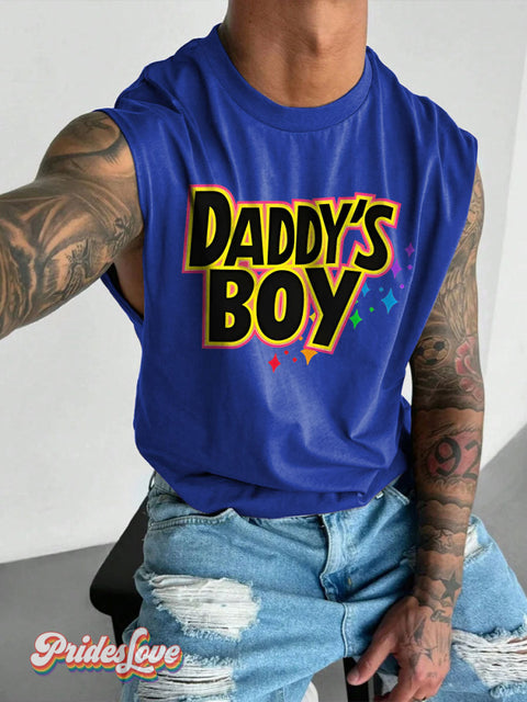 Men’s Daddys Boy LGBT Gay Pride Art Wide Shoulder Vest Blue / S