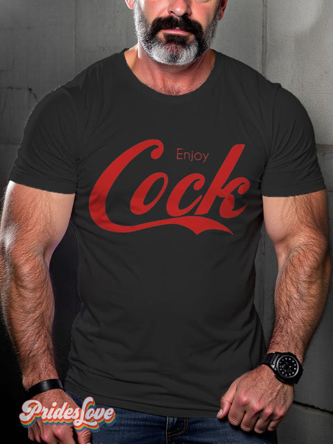 Men’s Enjoy Cock Ga Casual Print T-Shirt Black / S