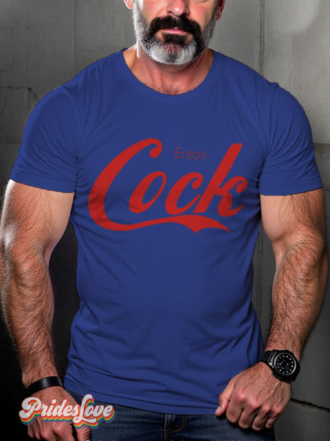 Men’s Enjoy Cock Ga Casual Print T-Shirt Blue / S