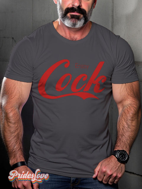 Men’s Enjoy Cock Ga Casual Print T-Shirt Grey / S