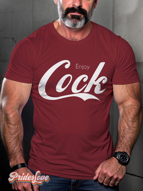 Men’s Enjoy Cock Ga Casual Print T-Shirt Maroon / S