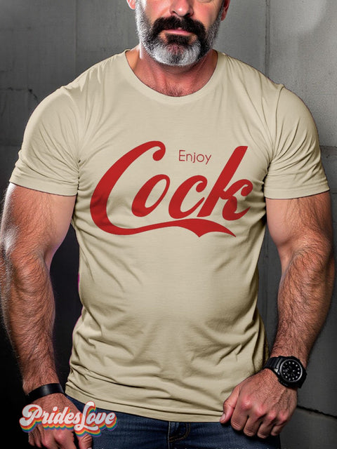 Men’s Enjoy Cock Ga Casual Print T-Shirt Sand / S