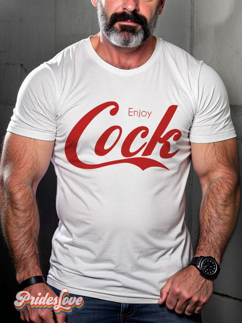 Men’s Enjoy Cock Ga Casual Print T-Shirt White / S
