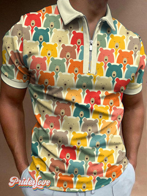 Men’s Funny Bear Polo Shirt Colorful / S