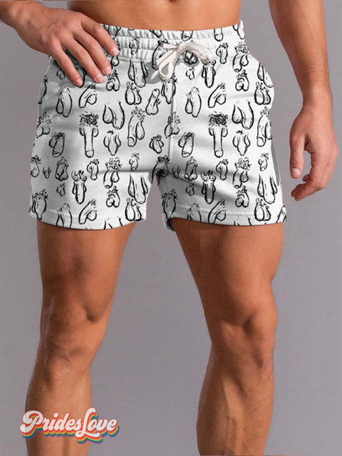 Men’s Funny Daddy Cock Pride Beach Shorts Colorful / S