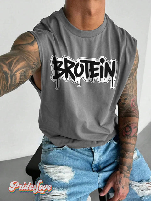 Men’s Funny Gay Bro Protein Shake Brotein Lgbt Pride Wide Shoulder Vest Grey / S