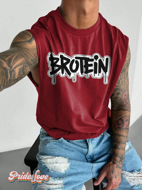 Men’s Funny Gay Bro Protein Shake Brotein Lgbt Pride Wide Shoulder Vest Red / S
