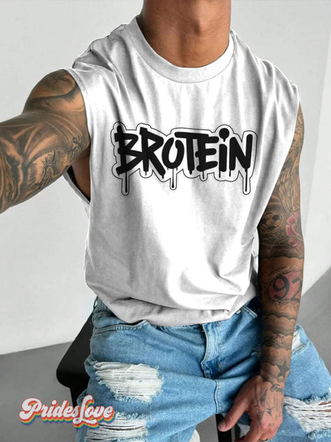 Men’s Funny Gay Bro Protein Shake Brotein Lgbt Pride Wide Shoulder Vest White / S