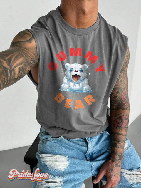 Men’s Funny Gay Pride Bear LGBT Gay Pride Art Wide Shoulder Vest Grey / S