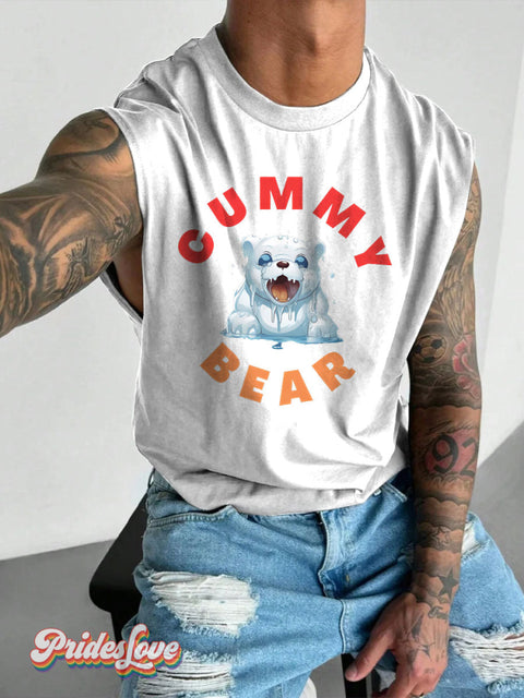 Men’s Funny Gay Pride Bear LGBT Gay Pride Art Wide Shoulder Vest White / S