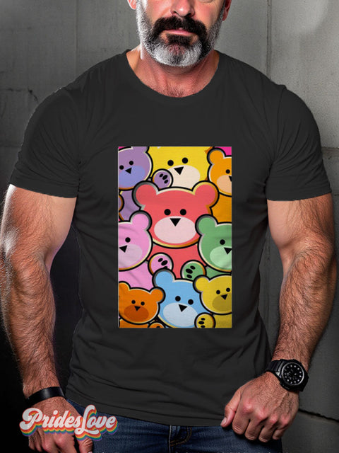 Men’s Gay Bear Dip Pride Rainbow Casual Print T-Shirt Black / S